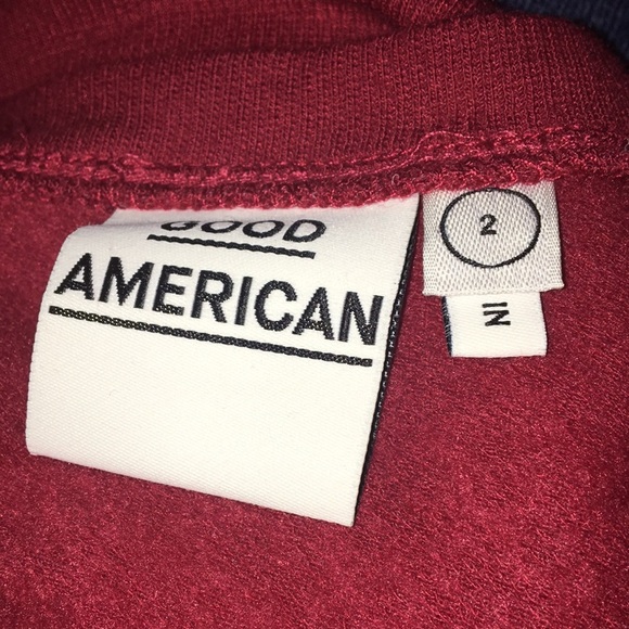 NWT Good American Red Deep V Neck Crop Lightweight Fleece Sweater - Picture 6 of 7